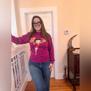 90s Vintage Cheerleader Betty Boop Jerzees Made in USA Magenta Sweatshirt Sz M